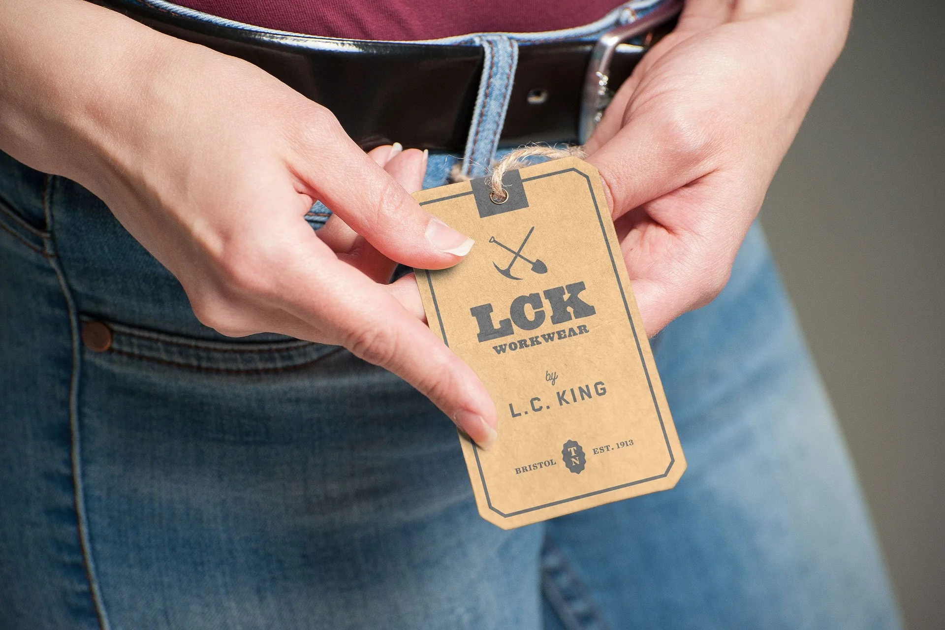 L.C. King workwear hang tag