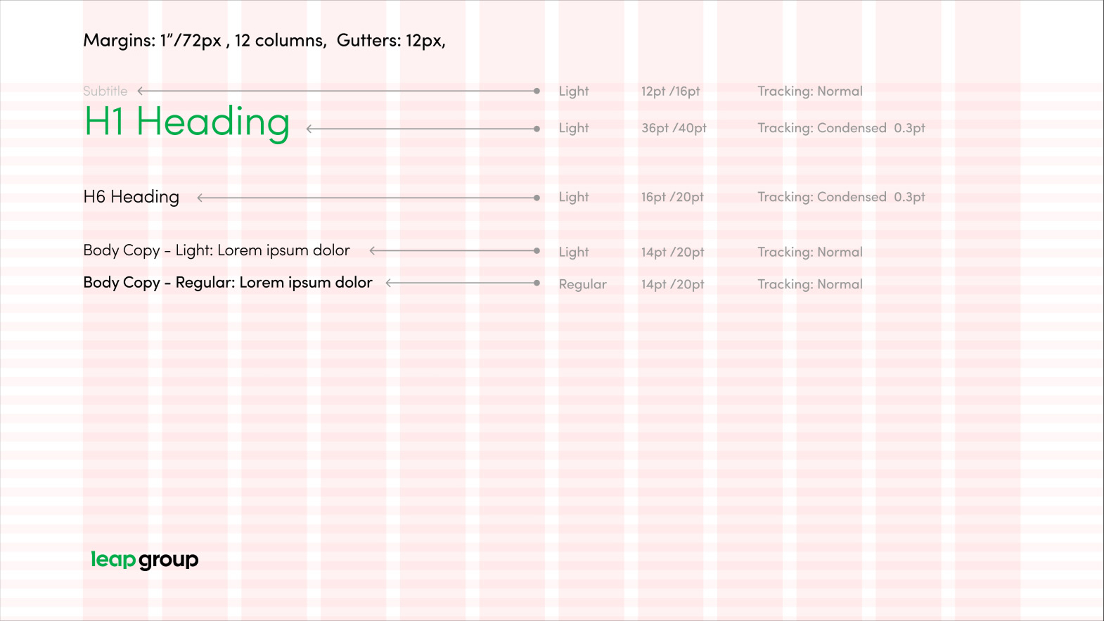 Leap Group typography and grid specification