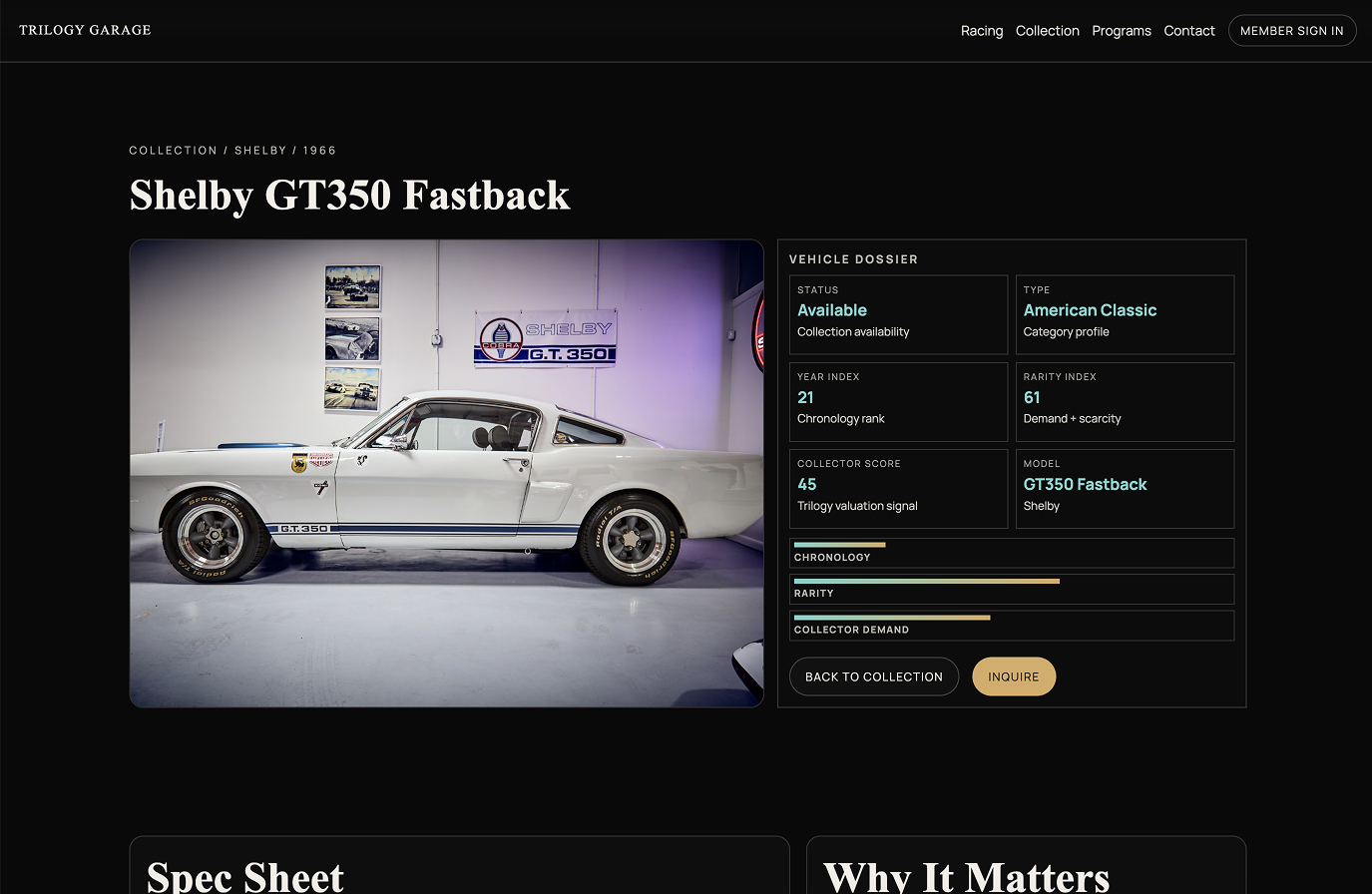 Shelby GT350 Fastback vehicle detail page