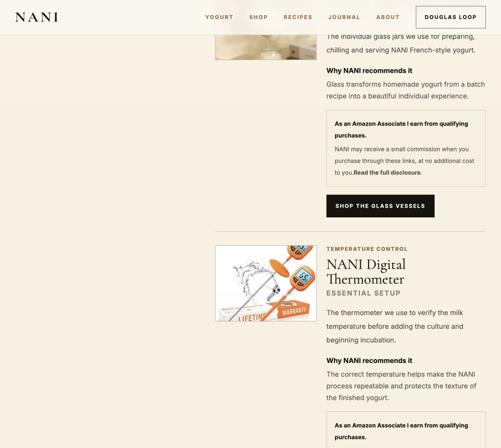 nani.food yogurt setup section screenshot